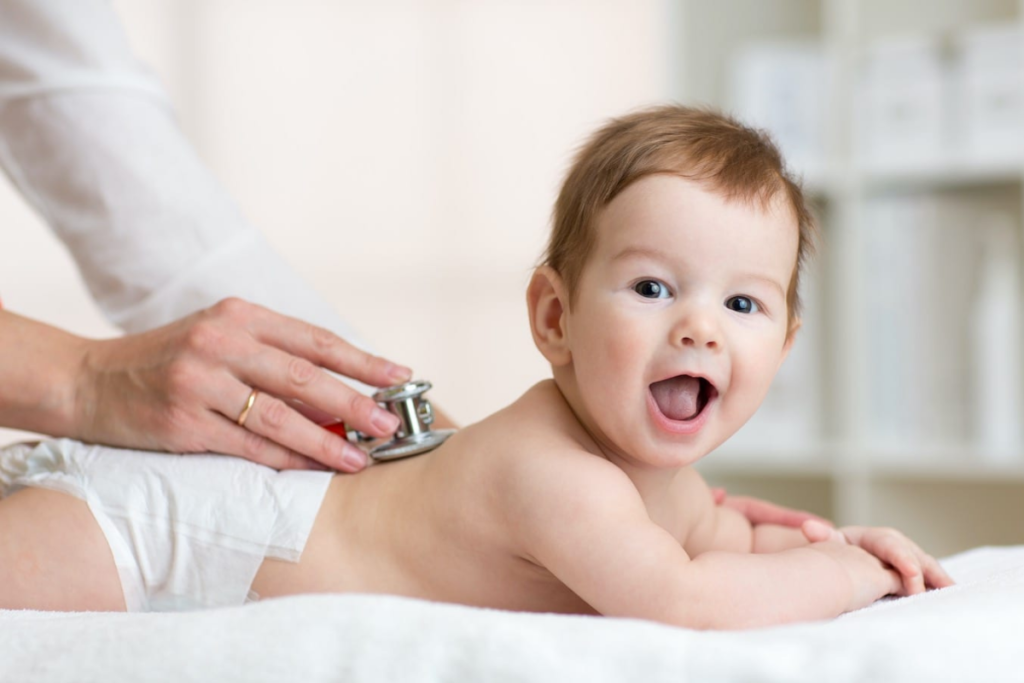 A warm and comforting image of a pediatrician interacting with a happy child, conveying a sense of trust and care.